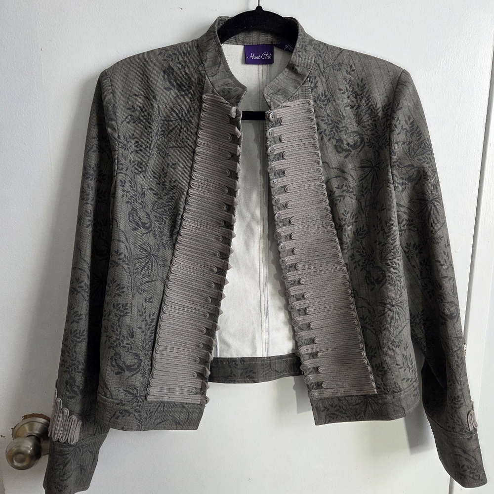 Hunt Club Charcoal Cotton Floral Military Blazer Jacket Women's Size Medium - Picture 14 of 16